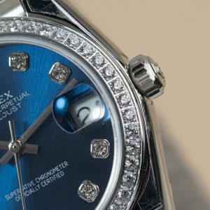 Rolex DateJust Lady Replica 11 Mặt Xanh Blue Viền Đính Đá 31mm (1)