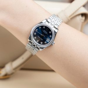 Rolex DateJust Lady Replica 11 Mặt Xanh Blue Viền Đính Đá 31mm (1)