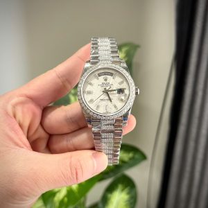 Rolex Day-Date Chế Tác Mặt Thiên Thạch Độ Cọc Số + Dây Đeo Kim Cương Moissanite 40mm (2)