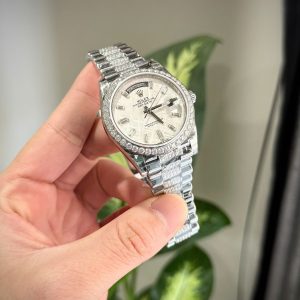 Rolex Day-Date Chế Tác Mặt Thiên Thạch Độ Cọc Số + Dây Đeo Kim Cương Moissanite 40mm (2)