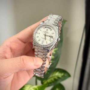 Rolex Day-Date Chế Tác Mặt Thiên Thạch Độ Cọc Số + Dây Đeo Kim Cương Moissanite 40mm (2)