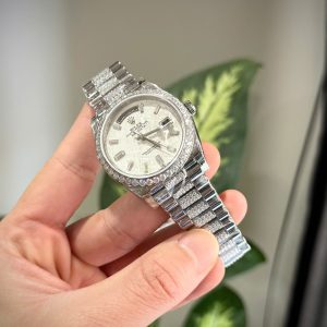 Rolex Day-Date Chế Tác Mặt Thiên Thạch Độ Cọc Số + Dây Đeo Kim Cương Moissanite 40mm (2)