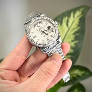Rolex Day-Date Chế Tác Mặt Thiên Thạch Độ Cọc Số + Dây Đeo Kim Cương Moissanite 40mm (2)
