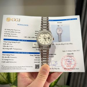 Rolex Day-Date Chế Tác Mặt Thiên Thạch Độ Cọc Số + Dây Đeo Kim Cương Moissanite 40mm (2)