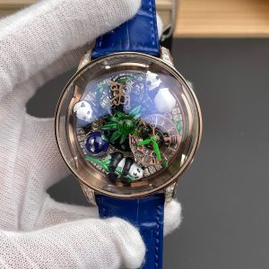 Đồng Hồ Jacob & Co Fake Cao Cấp Mặt Gấu Trúc Đính Đá Dây Da Màu Xanh 50mm (4)