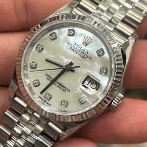 Đồng Hồ Rolex DateJust 126234 Chế Tác Mặt Xà Cừ Tự Nhiên Đính Moissanite Xưởng VS Rep 11 36mm (6)