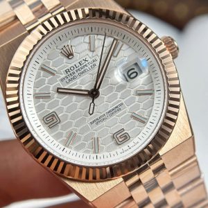 Đồng Hồ Rolex Land-Dweller 127235 Họa Tiết Tổ Ong Màu Vàng Hồng Replica Cao Cấp 40mm (11)