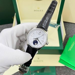 Đồng Hồ Rolex Nam Dây Da Rep 11 Cellini Moonphase Mặt Số Trắng 39mm (1)