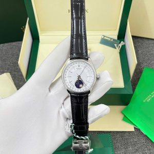 Đồng Hồ Rolex Nam Dây Da Rep 11 Cellini Moonphase Mặt Số Trắng 39mm (1)