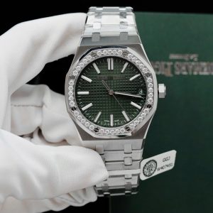 Audemars Piguet Replica 11 Royal Oak 15510ST Mặt Xanh Lá Cây Viền Độ Kim Cương Moissanite 41mm (2)