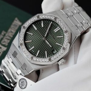 Audemars Piguet Replica 11 Royal Oak 15510ST Mặt Xanh Lá Cây Viền Độ Kim Cương Moissanite 41mm (2)