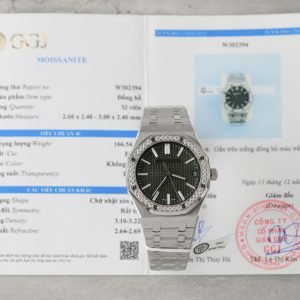 Audemars Piguet Replica 11 Royal Oak 15510ST Mặt Xanh Lá Cây Viền Độ Kim Cương Moissanite 41mm (2)