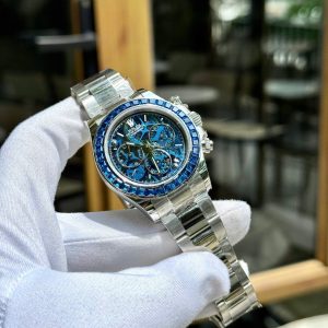 Đồng Hồ Rolex Chế Tác Daytona Arolla Challenge Đính Đá Xanh Blue Máy Thuỵ Sỹ 40mm (7)