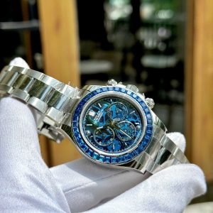 Đồng Hồ Rolex Chế Tác Daytona Arolla Challenge Đính Đá Xanh Blue Máy Thuỵ Sỹ 40mm (7)