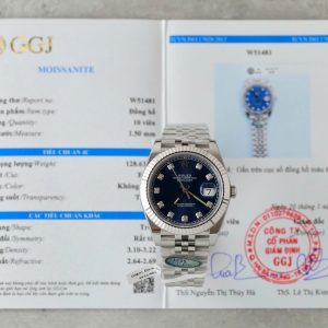 Đồng Hồ Rolex DateJust Replica 11 Mặt Xanh Blue Cọc Số Đính Moissanite Nhà Máy Clean 41mm (2)