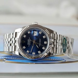 Đồng Hồ Rolex DateJust Replica 11 Mặt Xanh Blue Cọc Số Đính Moissanite Nhà Máy Clean 41mm (2)