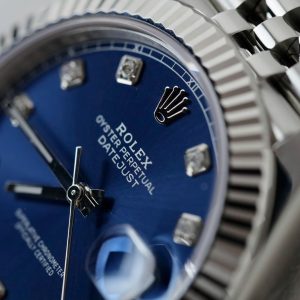 Đồng Hồ Rolex DateJust Replica 11 Mặt Xanh Blue Cọc Số Đính Moissanite Nhà Máy Clean 41mm (2)