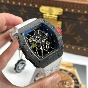Richard Mille RM35-01 Rafael Nadal Vỏ Carbon NTPT Dây Cao Su Trắng Rep 11 Xưởng ZF 49,9x43mm (2)