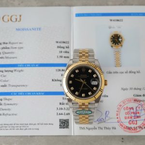 Rolex DateJust Mặt Đen Cọc Số Đính Kim Cương Moissanite Replica Cao Cấp Xưởng Clean 41mm (7)