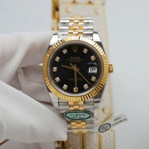 Rolex DateJust Mặt Đen Cọc Số Đính Kim Cương Moissanite Replica Cao Cấp Xưởng Clean 41mm (2)