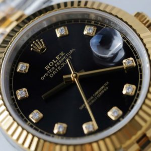 Rolex DateJust Mặt Đen Cọc Số Đính Kim Cương Moissanite Replica Cao Cấp Xưởng Clean 41mm (2)