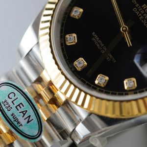 Rolex DateJust Mặt Đen Cọc Số Đính Kim Cương Moissanite Replica Cao Cấp Xưởng Clean 41mm (7)