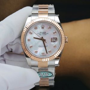 Rolex DateJust Mặt MOP Rep 11 Demi Vàng Hồng Dây Oyster Nhà Máy Clean 41mm (2)