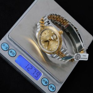 Rolex DateJust Mặt Vàng Cọc Số Đính Kim Cương Moissanite Rep Cao Cấp Xưởng Clean 41mm (2)