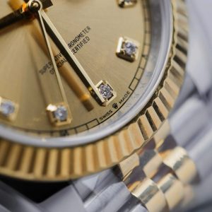 Rolex DateJust Mặt Vàng Cọc Số Đính Kim Cương Moissanite Rep Cao Cấp Xưởng Clean 41mm (2)