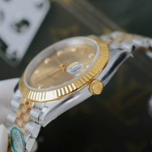 Rolex DateJust Mặt Vàng Cọc Số Đính Kim Cương Moissanite Rep Cao Cấp Xưởng Clean 41mm (2)