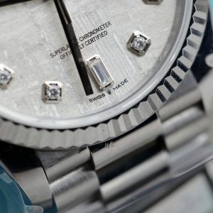 Rolex Day-Date Chế Tác Mặt Thiên Thạch Cọc Số Đính Kim Cương Moissanite Nhà Máy QF 36mm (2)