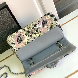 Túi Xách Chanel Classic Like Auth Đính Cườm Họa Tiết Hoa Hồng 25cm (2)