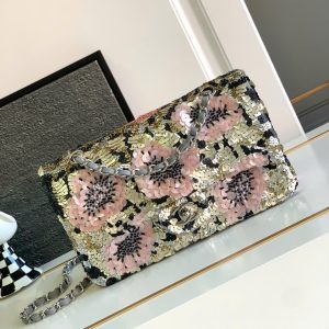 Túi Xách Chanel Classic Like Auth Đính Cườm Họa Tiết Hoa Hồng 25cm (2)