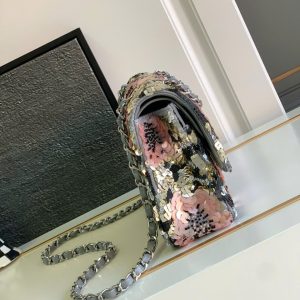 Túi Xách Chanel Classic Like Auth Đính Cườm Họa Tiết Hoa Hồng 25cm (2)