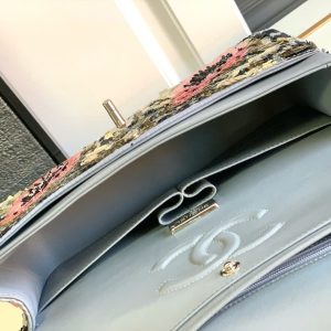 Túi Xách Chanel Classic Like Auth Đính Cườm Họa Tiết Hoa Hồng 25cm (2)