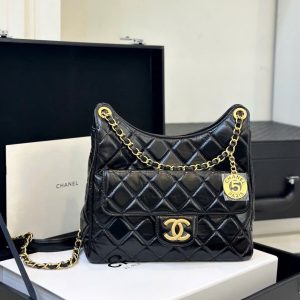 Túi Xách Nữ Chanel Hobo Like Auth Màu Đen Khóa Vàng 22cm (2)