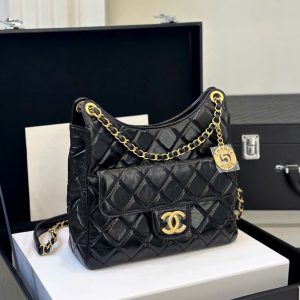 Túi Xách Nữ Chanel Hobo Like Auth Màu Đen Khóa Vàng 22cm (2)