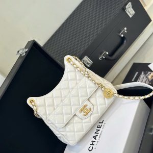 Túi Xách Nữ Chanel Hobo Like Auth Màu Trắng Khóa Vàng 22cm (2)