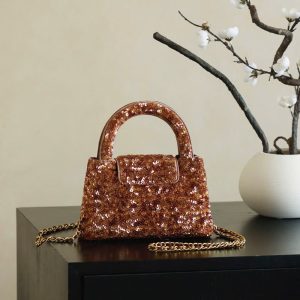 Túi Xách Nữ Chanel Kelly Màu Nâu Đính Cườm Like Auth 20cm (1)