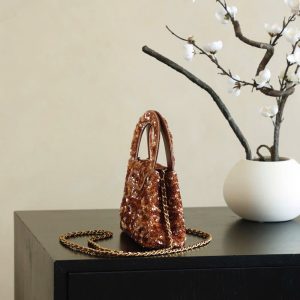 Túi Xách Nữ Chanel Kelly Màu Nâu Đính Cườm Like Auth 20cm (1)