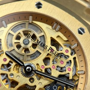 Audemars Piguet Rep Cao Cấp Royal Oak Jumbo Extra-thin Openworked 16204 Mặt Lộ Cơ Mạ Vàng Xưởng ZF 39mm (2)