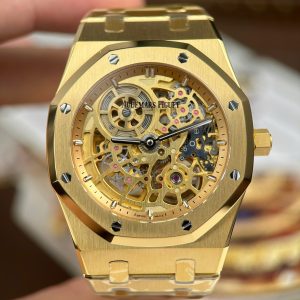 Audemars Piguet Rep Cao Cấp Royal Oak Jumbo Extra-thin Openworked 16204 Mặt Lộ Cơ Mạ Vàng Xưởng ZF 39mm (2)