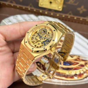 Audemars Piguet Rep Cao Cấp Royal Oak Jumbo Extra-thin Openworked 16204 Mặt Lộ Cơ Mạ Vàng Xưởng ZF 39mm (2)