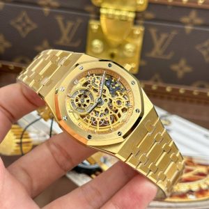 Audemars Piguet Rep Cao Cấp Royal Oak Jumbo Extra-thin Openworked 16204 Mặt Lộ Cơ Mạ Vàng Xưởng ZF 39mm (2)