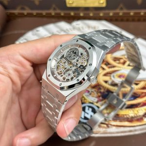 Audemars Piguet Royal Oak Jumbo Extra-thin Openworked 16204 Replica 11 Mặt Lộ Cơ Màu Trắng Nhà Máy ZF 39mm (2)