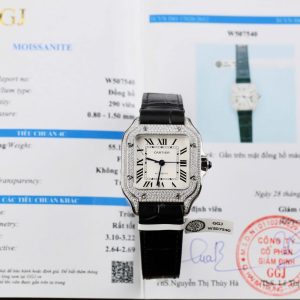 Cartier Santos Nữ Mặt Trắng Chế Tác Đính Kim Cương Moissanite Nhà Máy BV 35 (2)