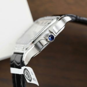 Cartier Santos Nữ Mặt Trắng Chế Tác Đính Kim Cương Moissanite Nhà Máy BV 35 (2)