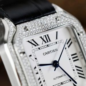 Cartier Santos Nữ Mặt Trắng Chế Tác Đính Kim Cương Moissanite Nhà Máy BV 35 (2)