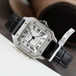 Cartier Santos Nữ Mặt Trắng Chế Tác Đính Kim Cương Moissanite Nhà Máy BV 35 (2)