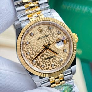 Rolex DateJust Họa Tiết Vi Tính Mặt Vàng Replica Cao Cấp Nhà Máy AR 36mm (2)